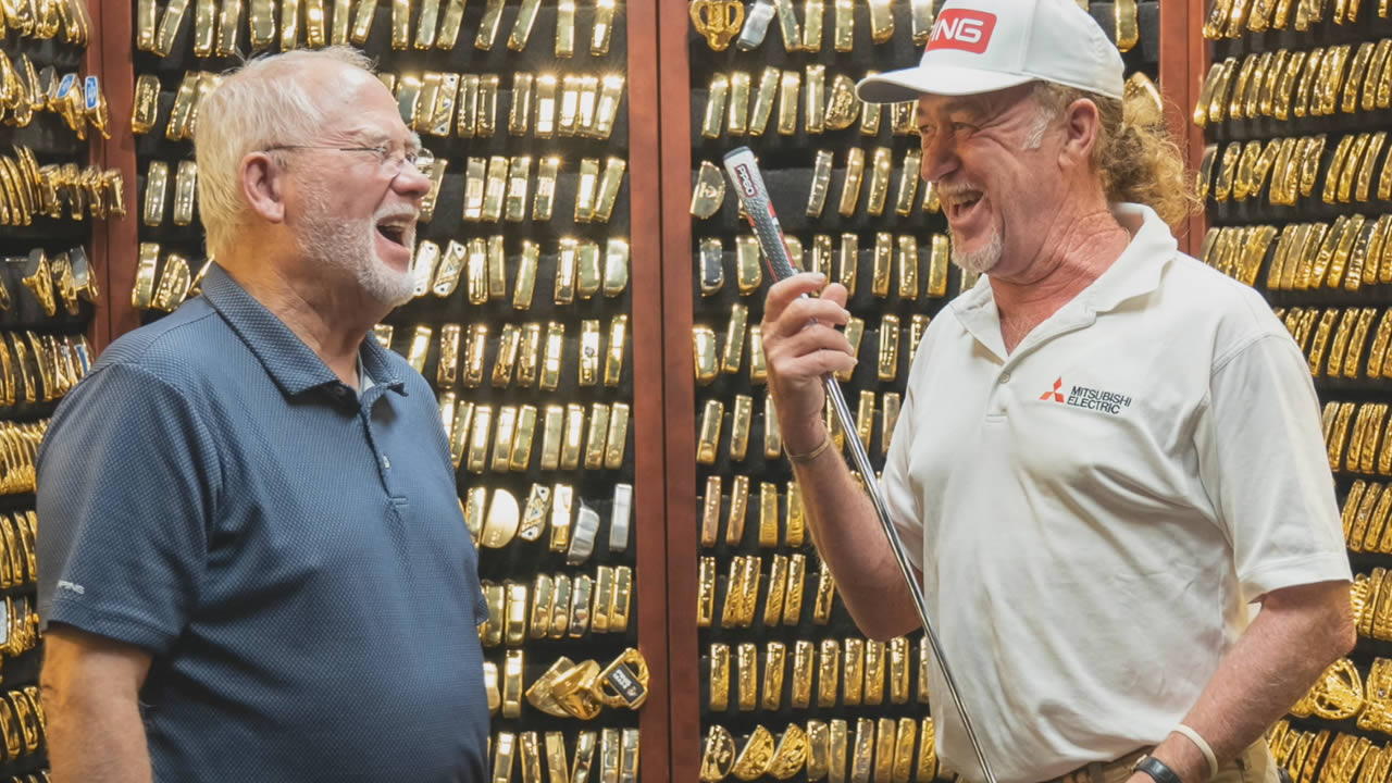 John A. Solheim and Miguel Angel Jimenez in the Gold Putter Vault