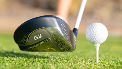 Toe view of G Le3 driver addressing ball